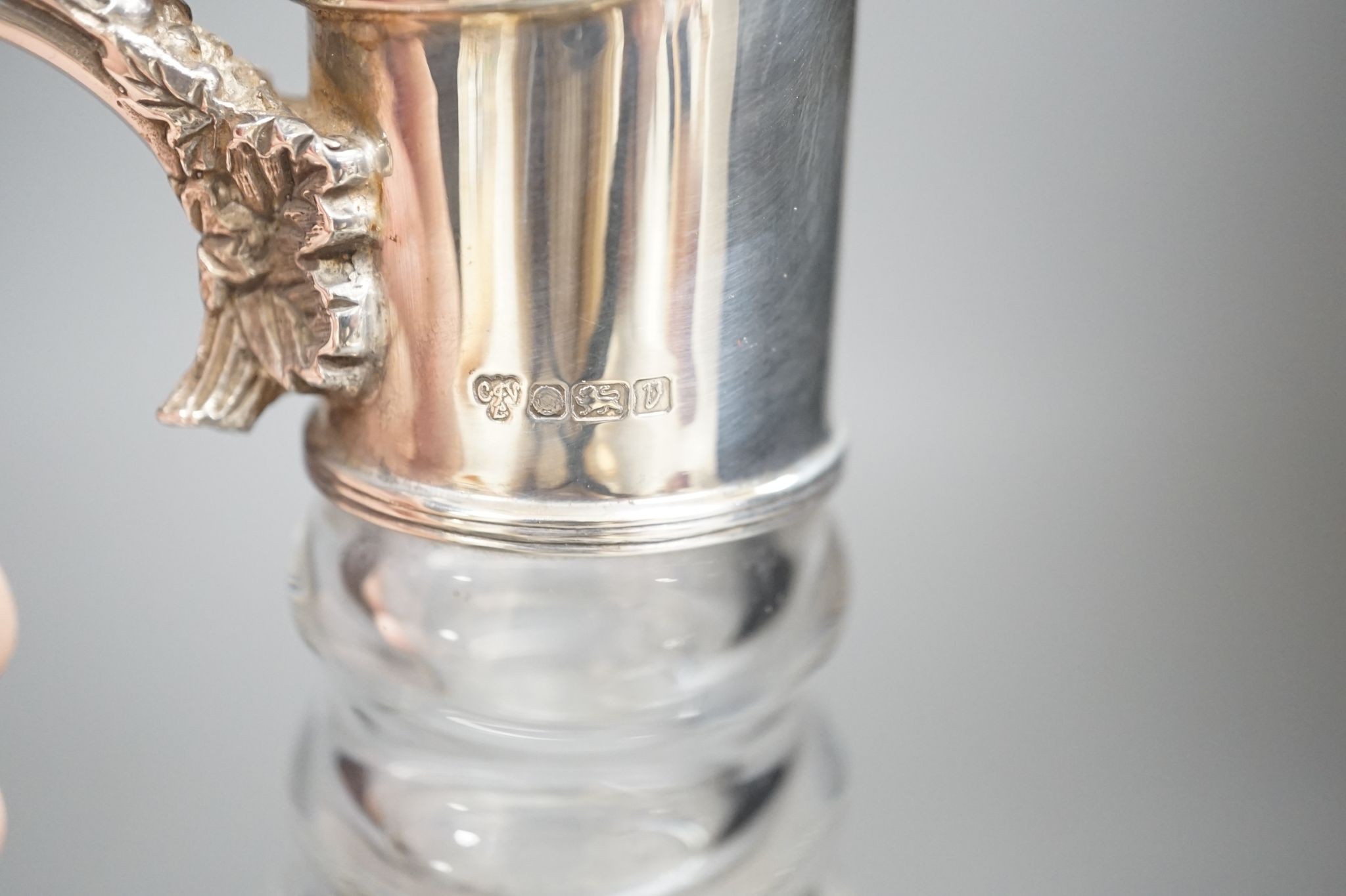 A modern silver mounted cut glass claret jug, C.J. Vander Ltd, Sheffield, 1995, height 27.6cm.